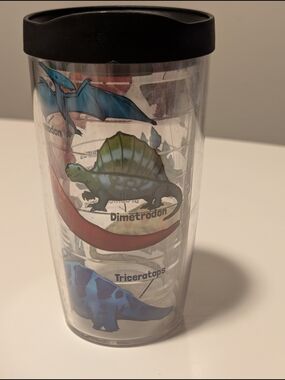 Clear Dinosaur Travel Tumbler with Black Lid - Dimetrodon & Triceratops